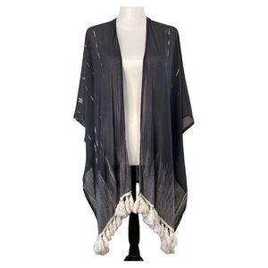Vince‎ Camuto 100% Cotton Lightweight Kimono Black/Off White Tassels One Size